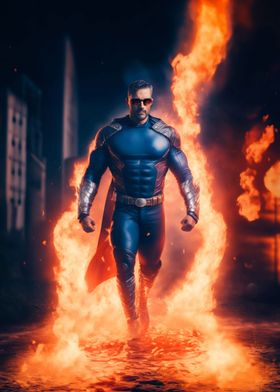 Superhero Walking in Fire