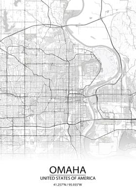 Omaha Nebraska White Map