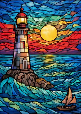 Lighthouse Sailboat Sunset