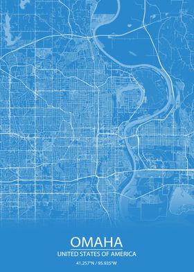 Omaha Nebraska Blue Map