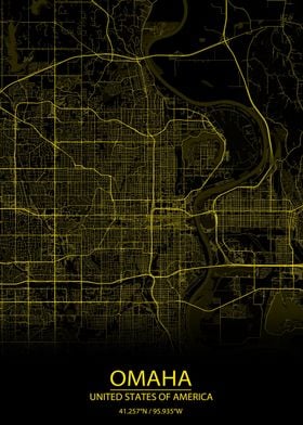 Omaha Nebraska Yellow Map