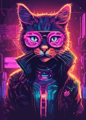 Neon Cat Cyberpunk Animal