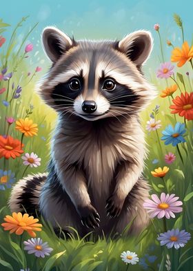 Cute Raccoon in Meadow