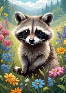 Cute Raccoon in Meadow