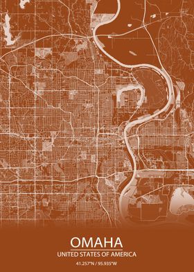 Omaha Nebraska Brown Map