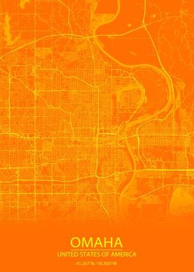 Omaha Nebraska Orange Map