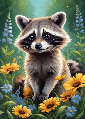 Cute Raccoon in Meadow