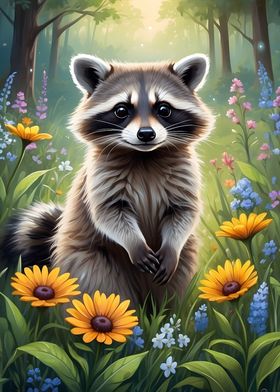 Cute Raccoon in Meadow