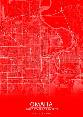 Omaha USA Red White Map