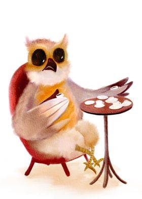 Cute Owl Drinking Coffee