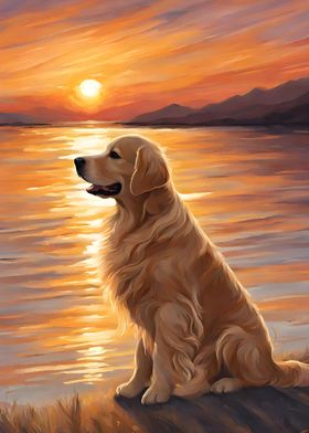 Golden Retriever sunset 