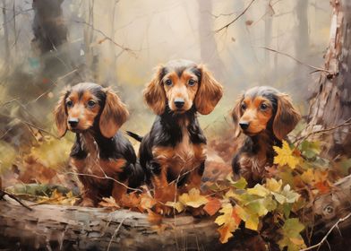 Three Dachshunds in forest