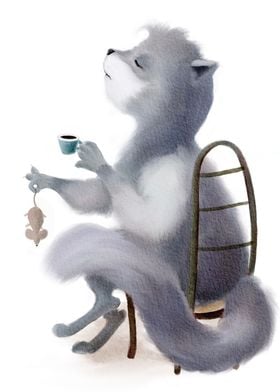 Cute Cat Drinking Coffee