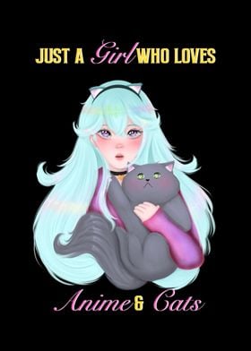 girl loves anime and cats