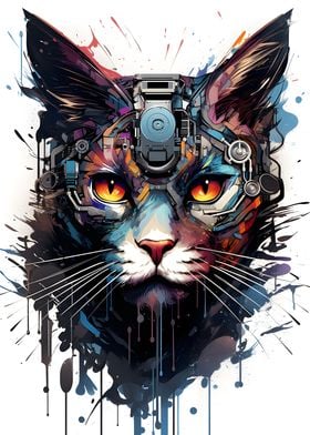 Cyborg Cat Painting