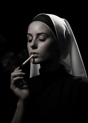 Nun Having Smoke Wall Art