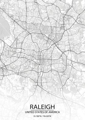 Raleigh NC USA White Map