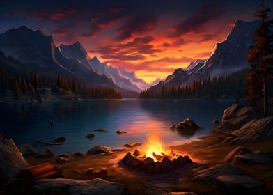 The Mountain lake sunset
