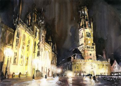 Watercolor Bruges Belgium
