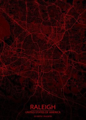 Raleigh NC Red Black Map