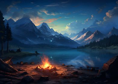 The Mountain lake Campfire