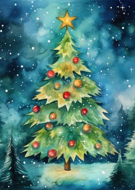 Watercolor Christmas Tree