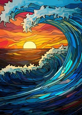 Ocean Wave Sea Stained Art