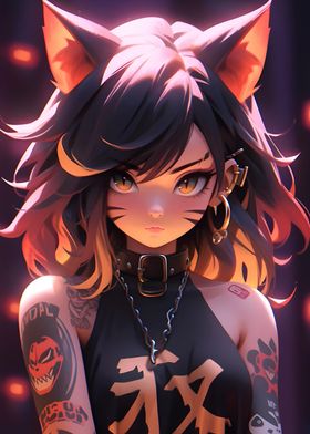 black cat anime girl japan