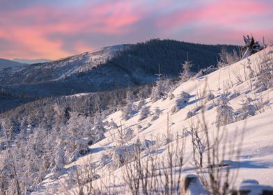 Snowy mountains in winter