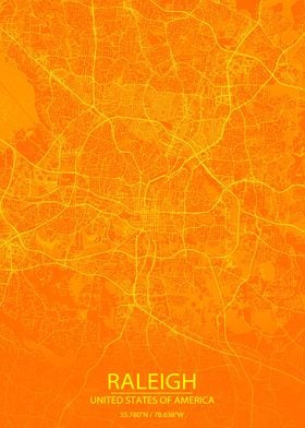 Raleigh NC USA Orange Map