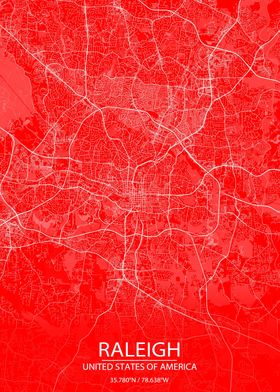 Raleigh NC Red White Map