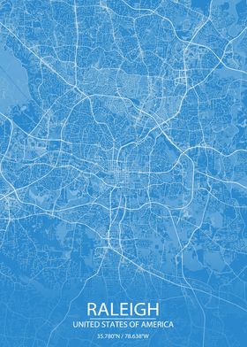 Raleigh NC Blue White Map