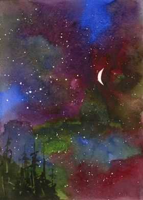 Starry night watercolor 