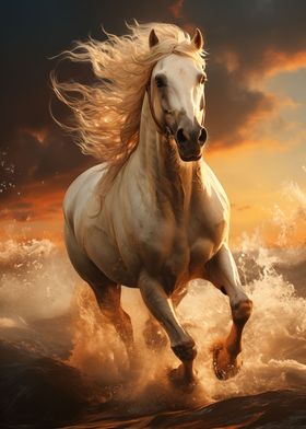 white horse galloping