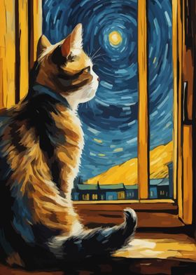  Starry Night Cat 
