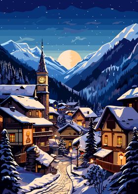 Swiss Alps Village Illust