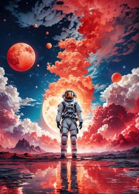 Red Space Astronaut Moon