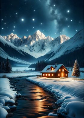 Winter Cabin Landscape