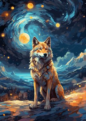 Wolf Starry Night