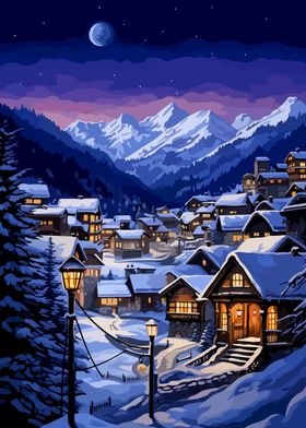 Swiss Winter Village Art