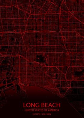 Long Beach Red Black Map