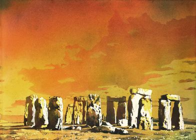 Watercolor Stonehenge ruin