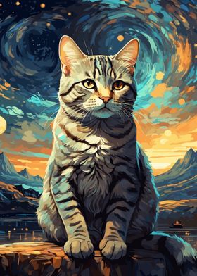 Cat Starry Night