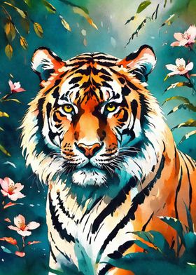 Tiger and flowers