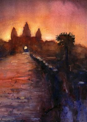 Watercolor Angkor Wat ruin