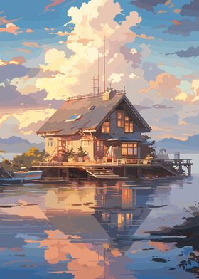 Anime Lake House Dusk