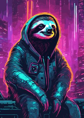 Cool Sloth Neon Cyberpunk
