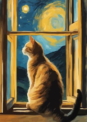  Starry Night Cat 