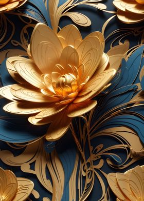 Metallic gold blue flower