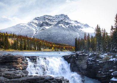 Winter mountain waterfall